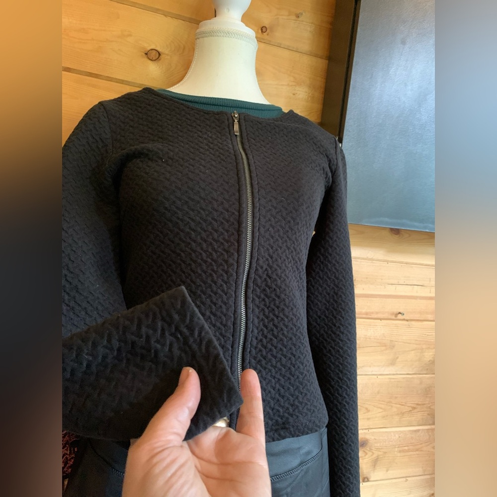 Quilted Black Women's‎ Zip Up Top Cardigan Sweater Long Sleeve Twee Preppy Moto - Picture 5 of 10